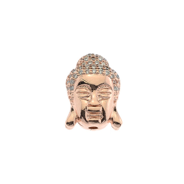 11x15mm Microset White CZ Double Sided Buddha Head Bead (Rose Gold Plated) - 1/Pack