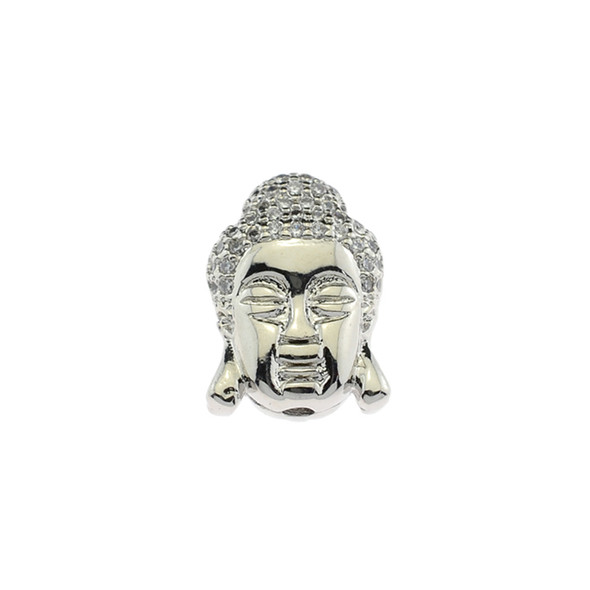 11x15mm Microset White CZ Double Sided Buddha Head Bead (Rhodium Plated) - 1/Pack