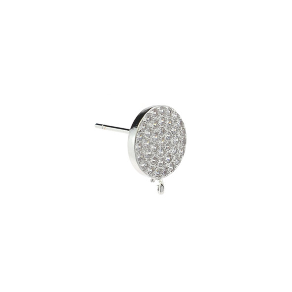 9mm Microset White CZ Round Disc Dangling Stud Parts (Rhodium Plated) - 4/Pack