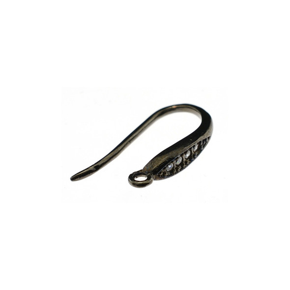 3x16mm Microset White CZ Design Dangling Earring Hook Parts (Black Rhodium Plated) - 4/Pack