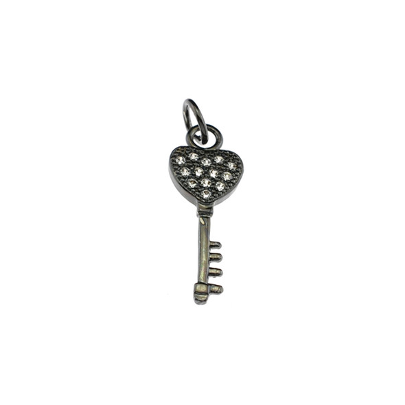 7x18mm Microset White CZ Heart Key Mini Charm (Black Rhodium Plated) - 3/Pack