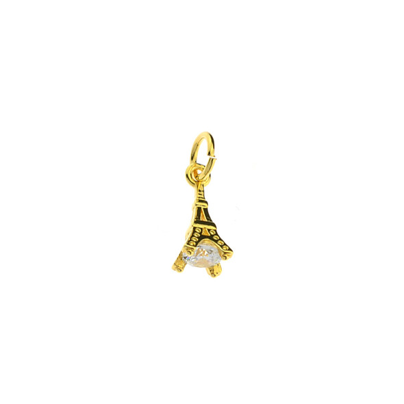 4x10mm Microset White CZ Eiffel Tower Mini Charm (Gold Plated) - 4/Pack