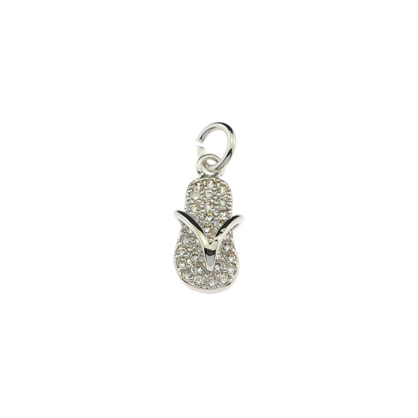 6x14mm Microset White CZ Sandle Charm (Rhodium Plated) - 2/Pack