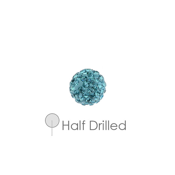 Pave Crystal Half Drilled Beads Aquamarine 8mm - 4/Pack