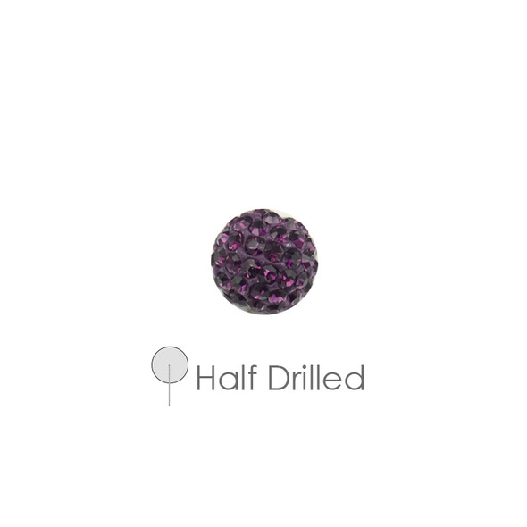 Pave Crystal Half Drilled Beads Amethyst 8mm - 4/Pack