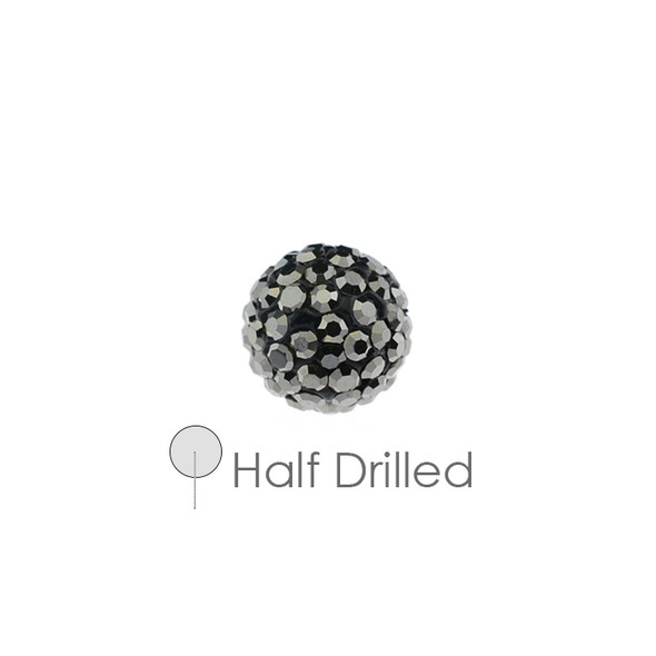 Pave Crystal Half Drilled Beads Jet Hematite 10mm - 4/Pack