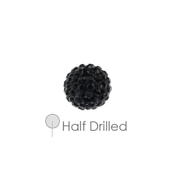 Pave Crystal Half Drilled Beads Jet Black 10mm - 4/Pack