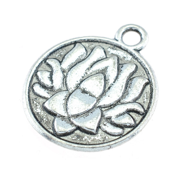 Lotus Flower Flat Circle Charm 20x20x2mm (15Pcs)