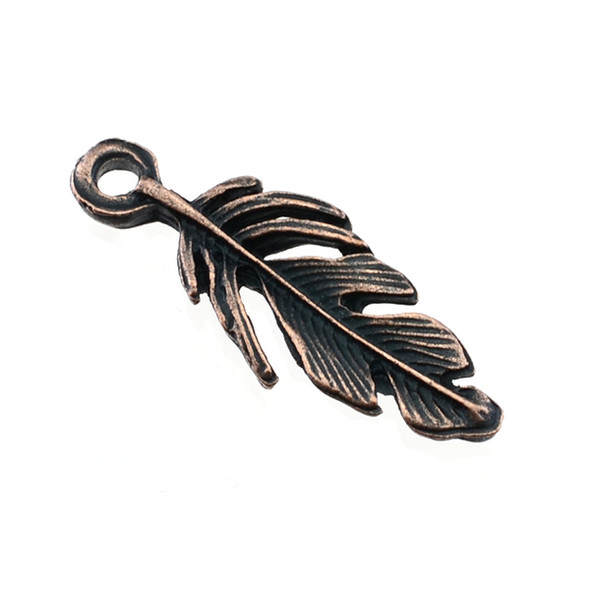 Pewter Feather Charm 11mm x 27mm x 2mm - Antique Copper (36Pcs)