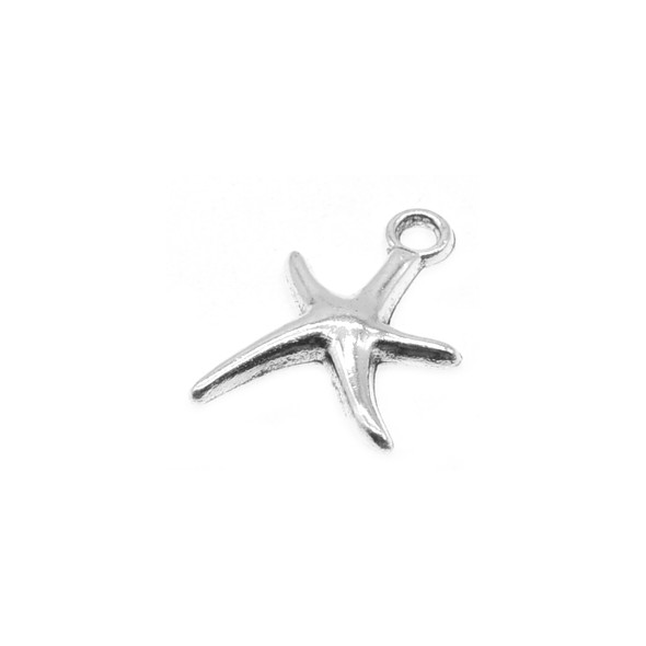 Pewter One Side Shinny Starfish Charm 11.5mm x 16mm x 2mm (100 Pcs)