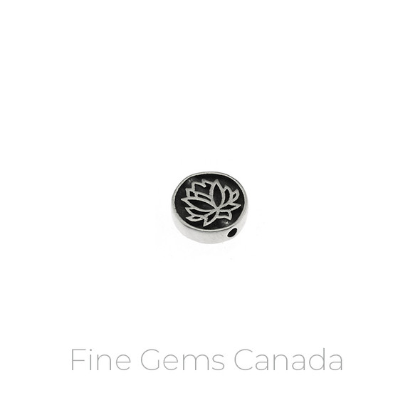 Antique Tibetan Circle Flat Lotus Satin Finish Bead (11.7x3.2mm) - 2/pack - 925 Sterling Silver