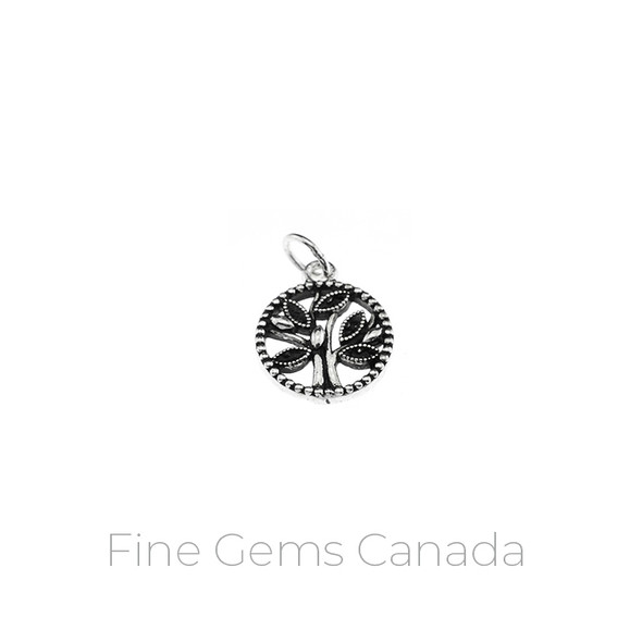 Antique Tibetan Round Tree of Life Charm with Ring (13.7x17.1mm) - 3/pack - 925 Sterling Silver