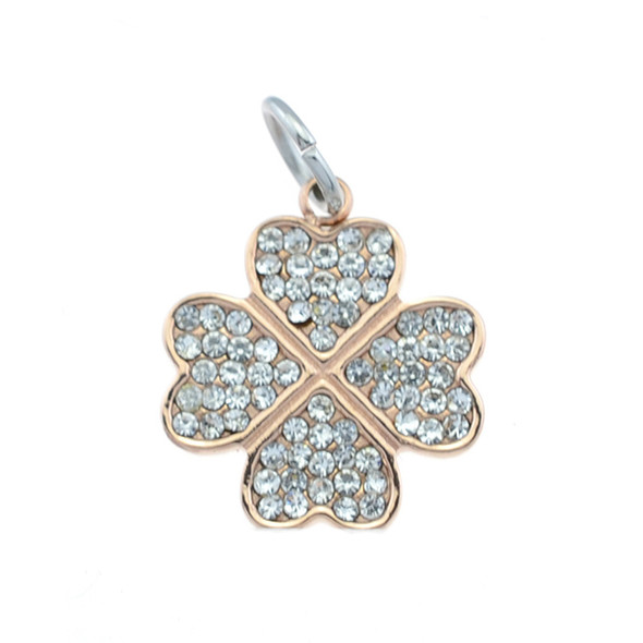 Stainless Steel Charm with Ring Clover with CZ 14mm - Rose Gold
