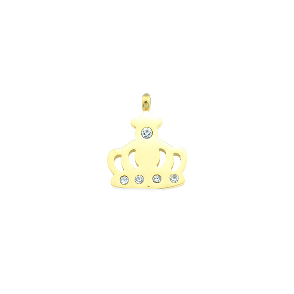 Stainless Steel Charm Crown with CZ 14mm - Gold