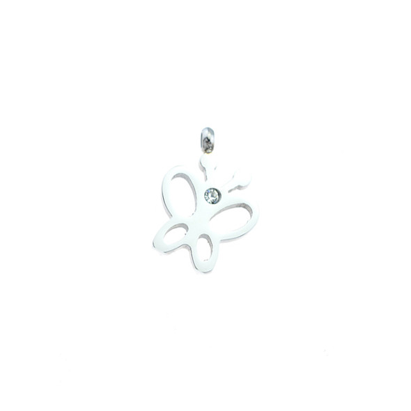 Stainless Steel Charm Butterfly with CZ 13x15mm