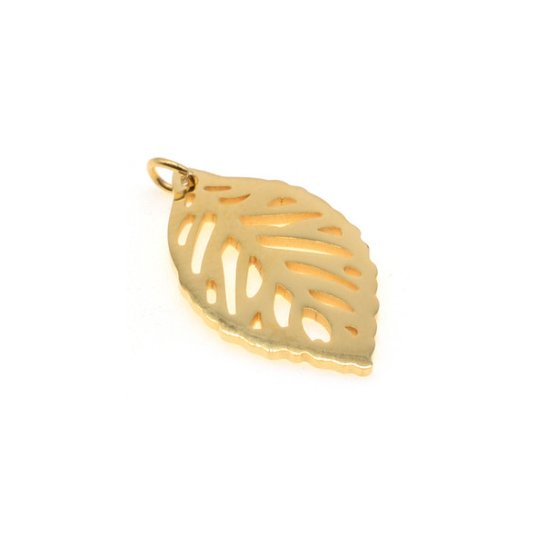 Stainless Steel Charm Leaf 12x20mm - Gold