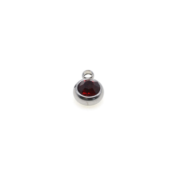 Stainless Steel - 6mm Cubic Round Charm Garnet CZ - 20/Pack