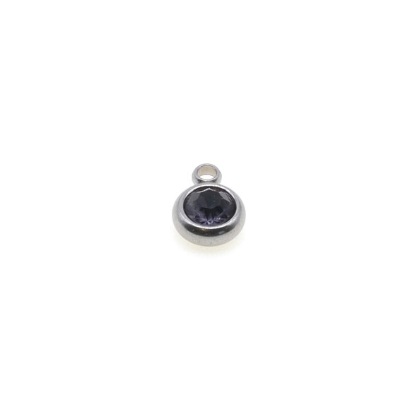 Stainless Steel - 6mm Cubic Round Charm Tanzanite CZ - 20/Pack