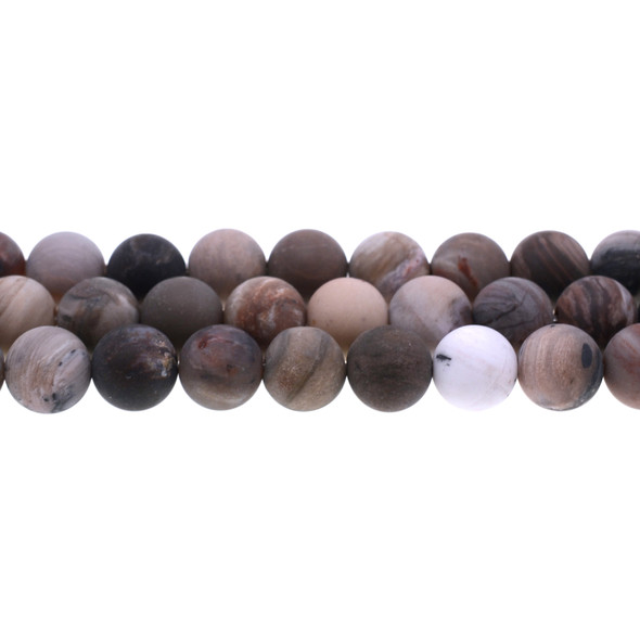 Brown Petrified Wood Round Frosted 12mm - Loose Beads