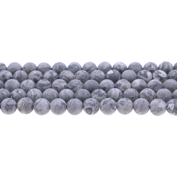 Grey Picture Jasper Round Frosted 8mm - Loose Beads