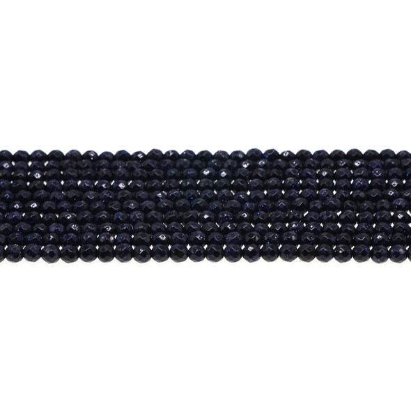 Blue Gold Stone Round Faceted 4mm - Loose Beads