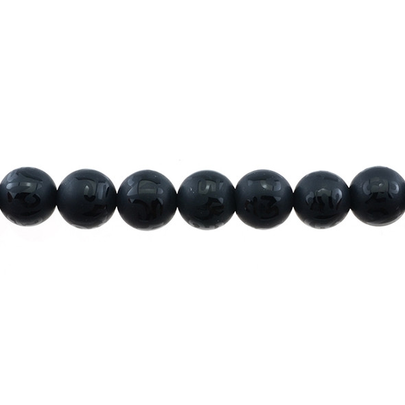 Black Onyx with Tibetan Inscription Round Frosted 12mm - Loose Beads