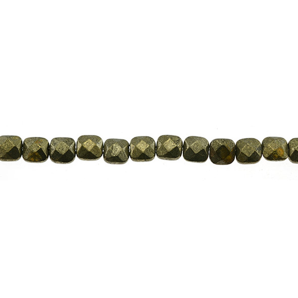 Pyrite Square Puff Faceted 8mm x 8mm x 4mm - Loose Beads