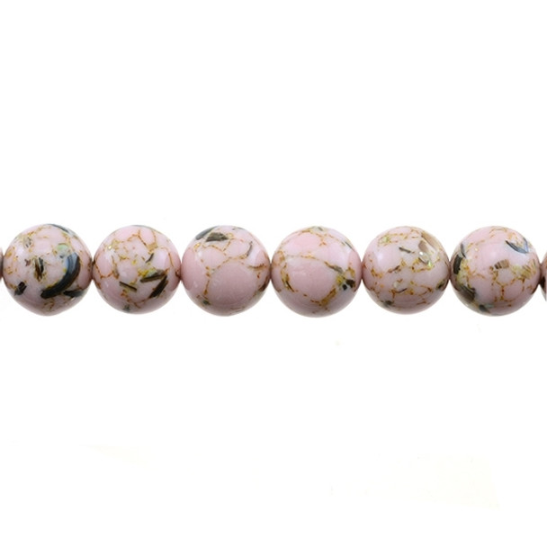 Stabilized Turquoise with Shell Round 12mm - Pink - Loose Beads