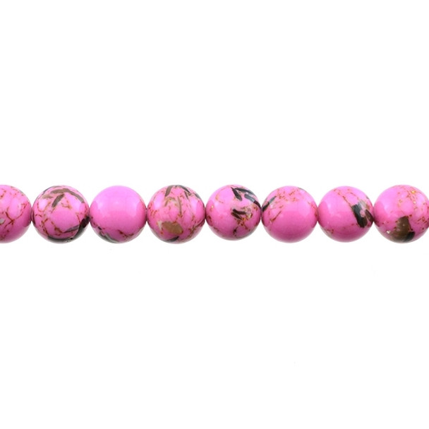 Stabilized Turquoise with Shell Round 10mm - Flo Pink - Loose Beads