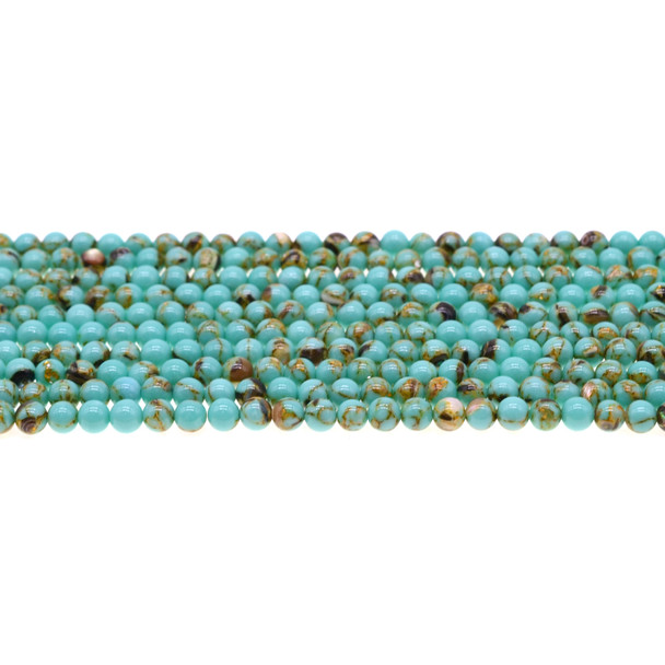 Stabilized Turquoise with Shell Round 4mm - Antique Green - Loose Beads