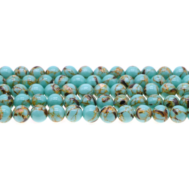 Stabilized Turquoise with Shell Round 8mm - Antique Green - Loose Beads