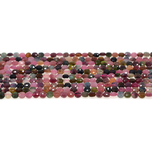 Multicolor Tourmaline Coin Puff Faceted Diamond Cut 4mm x 4mm x 2mm - Loose Beads