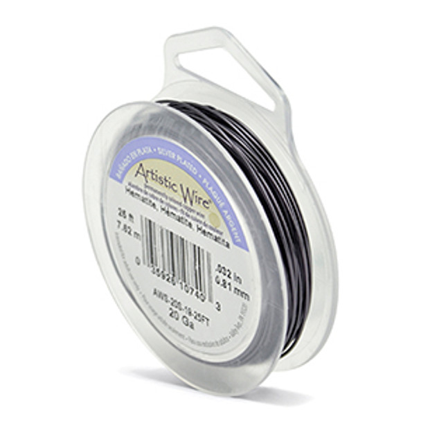 Artistic Wire, 20 Gauge (.81 mm), Silver Plated, Hematite, 25 ft (7.6 m)