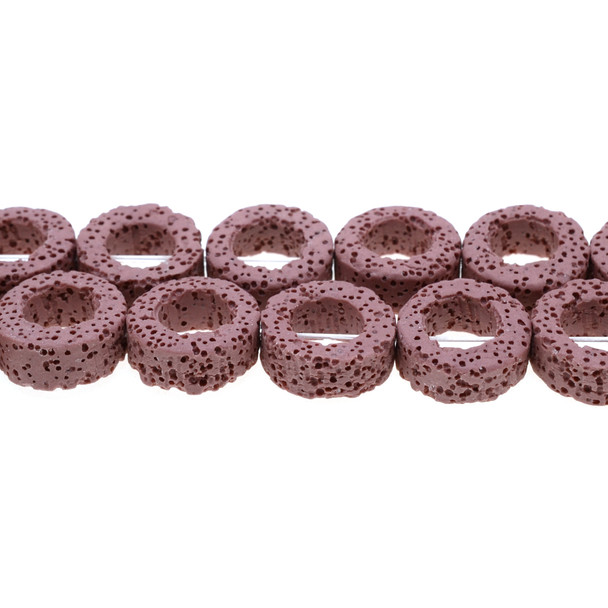 Rose Volcanic Lava Rock Flat Donut 20mm x 20mm x 8mm - Loose Beads