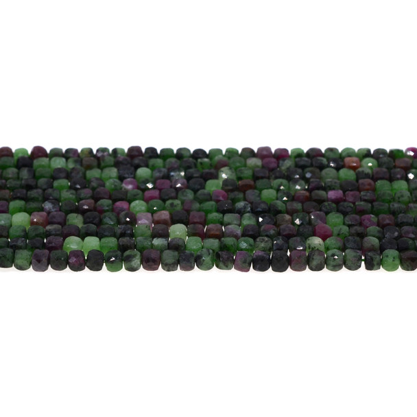 Ruby in Zoisite Anyolite Cube Faceted Diamond Cut 4mm - Loose Beads
