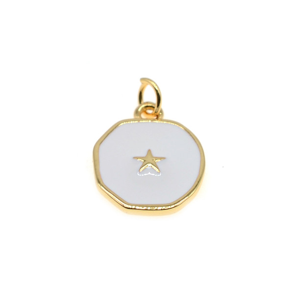 13x15mm Enamel One Side Hexagon White Star Charm (Gold Plated) - 2/Pack