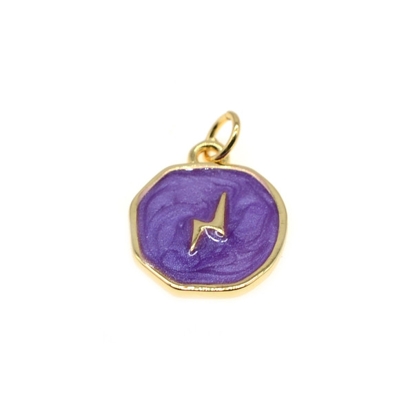 13x15mm Enamel One Side Hexagon Purple Pearl Lightning Charm (Gold Plated) - 2/Pack