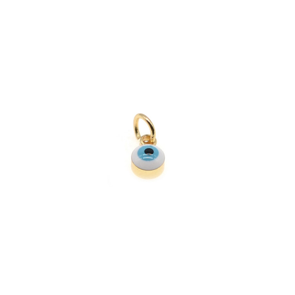 4mm Enamel One Side Classic Evil Eye Round Charm (Gold Plated) - 4/Pack