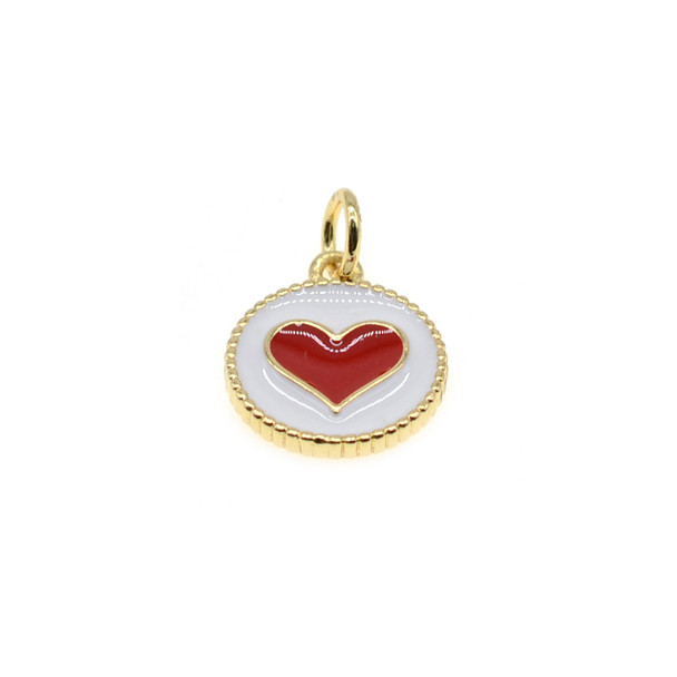 12mm Enamel One Side Red Heart Coin Charm (Gold Plated) - 2/Pack