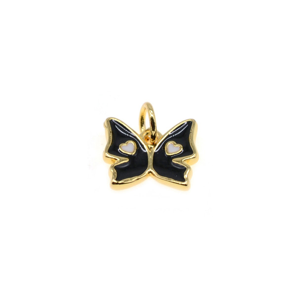 10x11mm Enamel One Side Black Butterfly Charm (Gold Plated) - 2/Pack