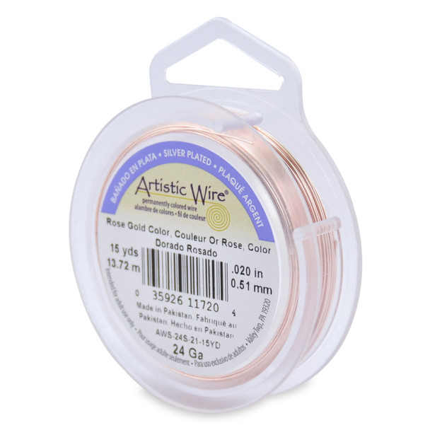 Artistic Wire, 24 Gauge (.51 mm), Silver Plated, Rose Gold Color, 15 yd (13.7 m)