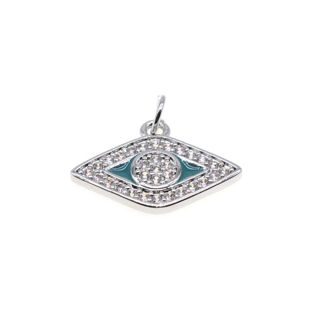 14x20mm Enamel Microset White CZ One Size Turquoise Evil Eye Charm (Rhodium Plated) - 2/Pack