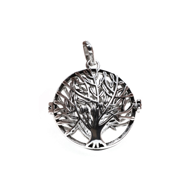 Circle Tree of Life Aromatherapy Locket 31mm x 35mm - Antique Silver Color (2/Pack)