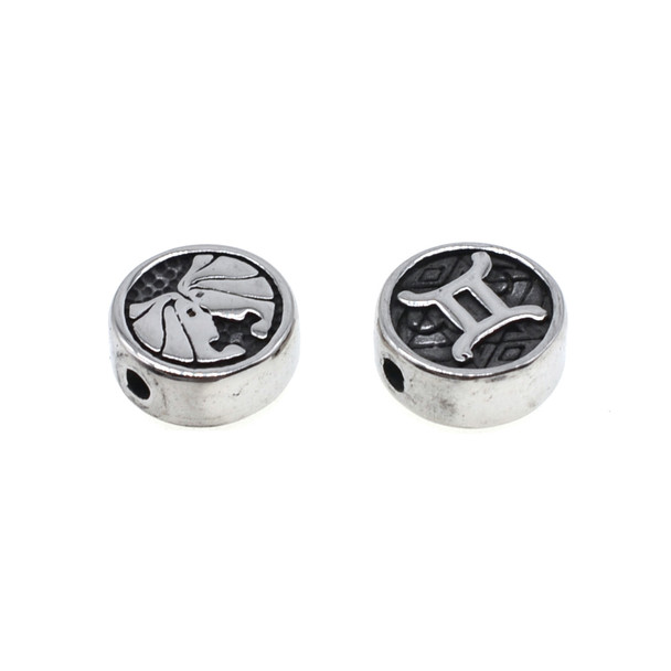 Stainless Steel Cast - Coin Bead Zodiac Gemini 10mm (Pack of 2)