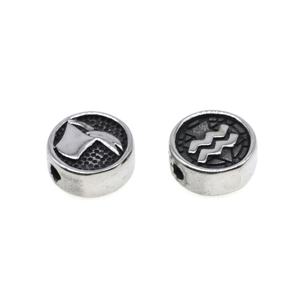 Stainless Steel Cast - Coin Bead Zodiac Aquarius 10mm (Pack of 2)