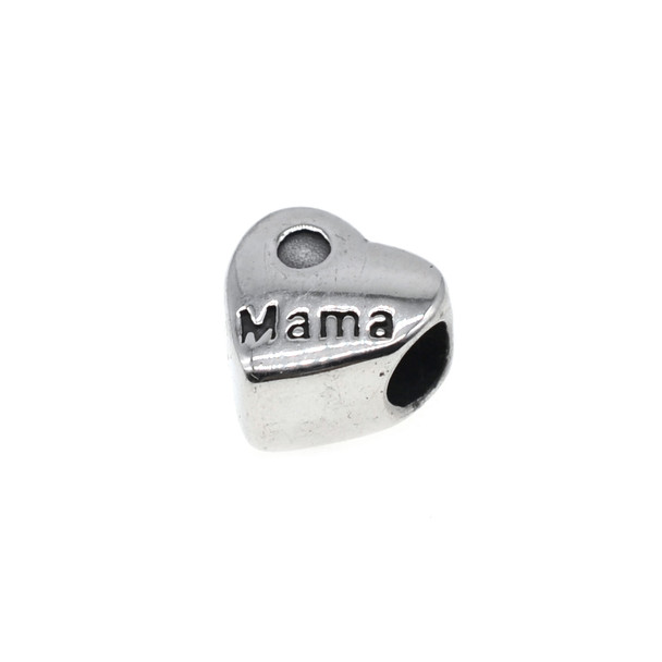 Stainless Steel Cast - Heart with Mama Large Hole Bead Spacer 12.3x11.7x7.2mm (Pack of 2)