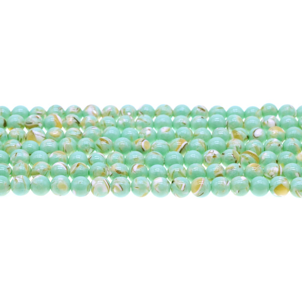 Stabilized Turquoise with Australian Seashell Round 6mm - Antique Green - Loose Beads