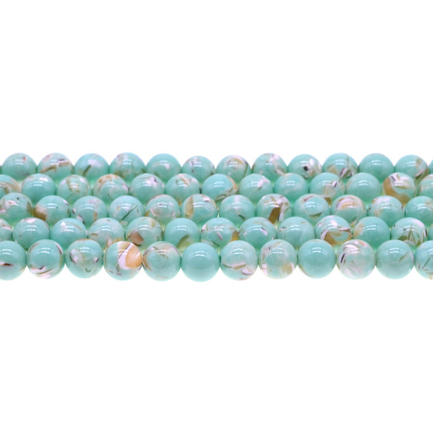 Stabilized Turquoise with Australian Seashell Round 8mm - Antique Green - Loose Beads