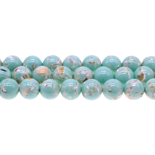 Stabilized Turquoise with Australian Seashell Round 12mm - Antique Green - Loose Beads