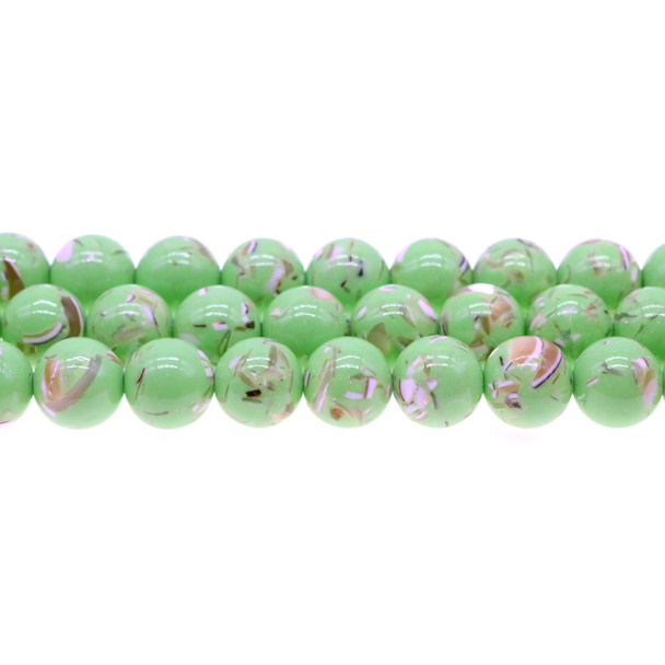 Stabilized Turquoise with Australian Seashell Round 12mm - Light Green - Loose Beads